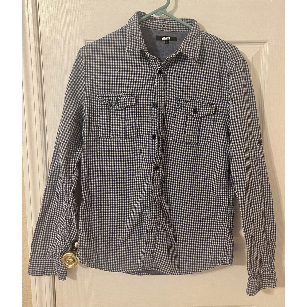 Asos Blue Plaid Long Sleeve Shirt, Sz Medium, Denim Inside. Great Shape